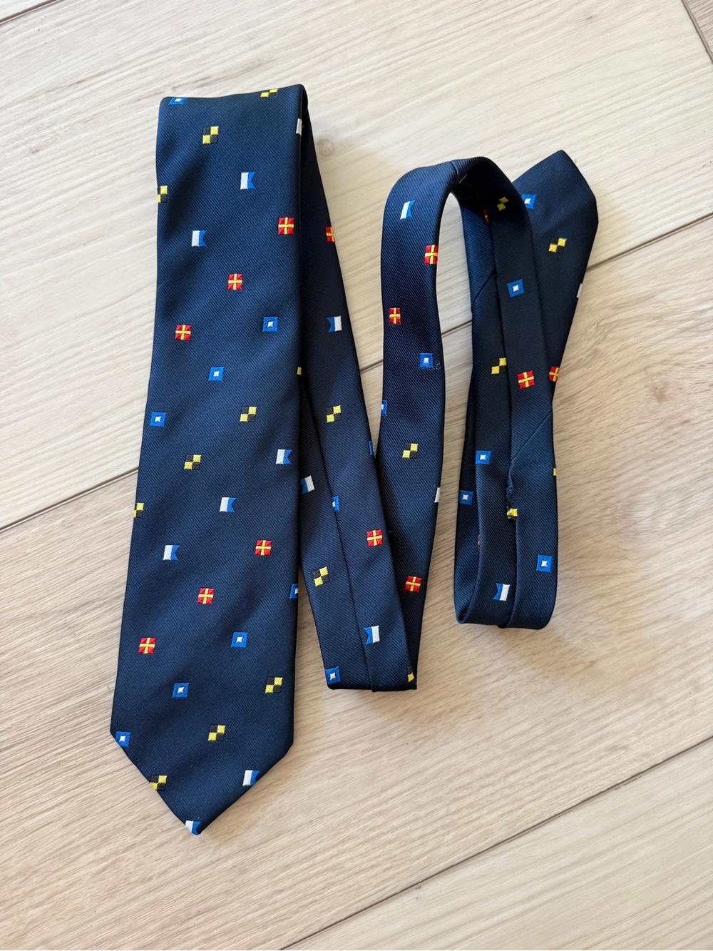 Vintage Baekgaard Navy Men's Patterned Tie- request permission to come aboard